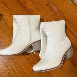 White Textured Heeled Boots